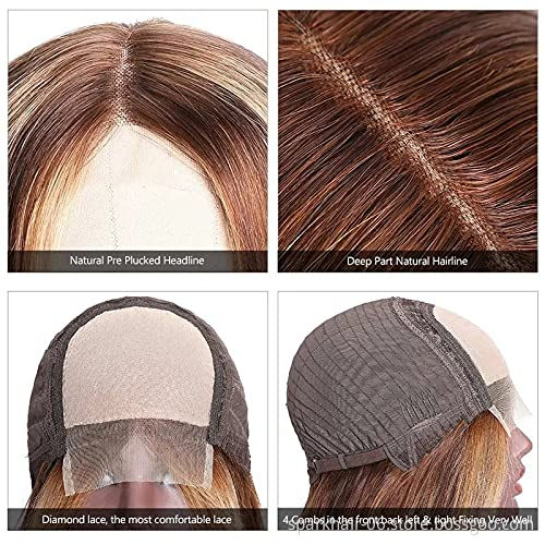 SPARK Blonde 30 Inch Long Straight Brown 13X4 Transparent Lace Highlighted Human Hair Wigs 10a Highlight Body Wave Hair Full Wig